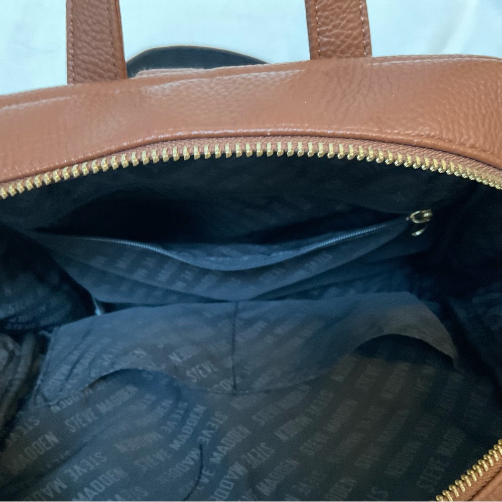 Steve Madden Brown Faux(?) Leather Backpack Purse Gold EUC - Picture 9 of 10